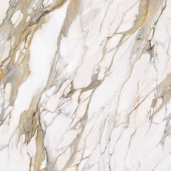 a close-up of Calacatta Roma printed quartz